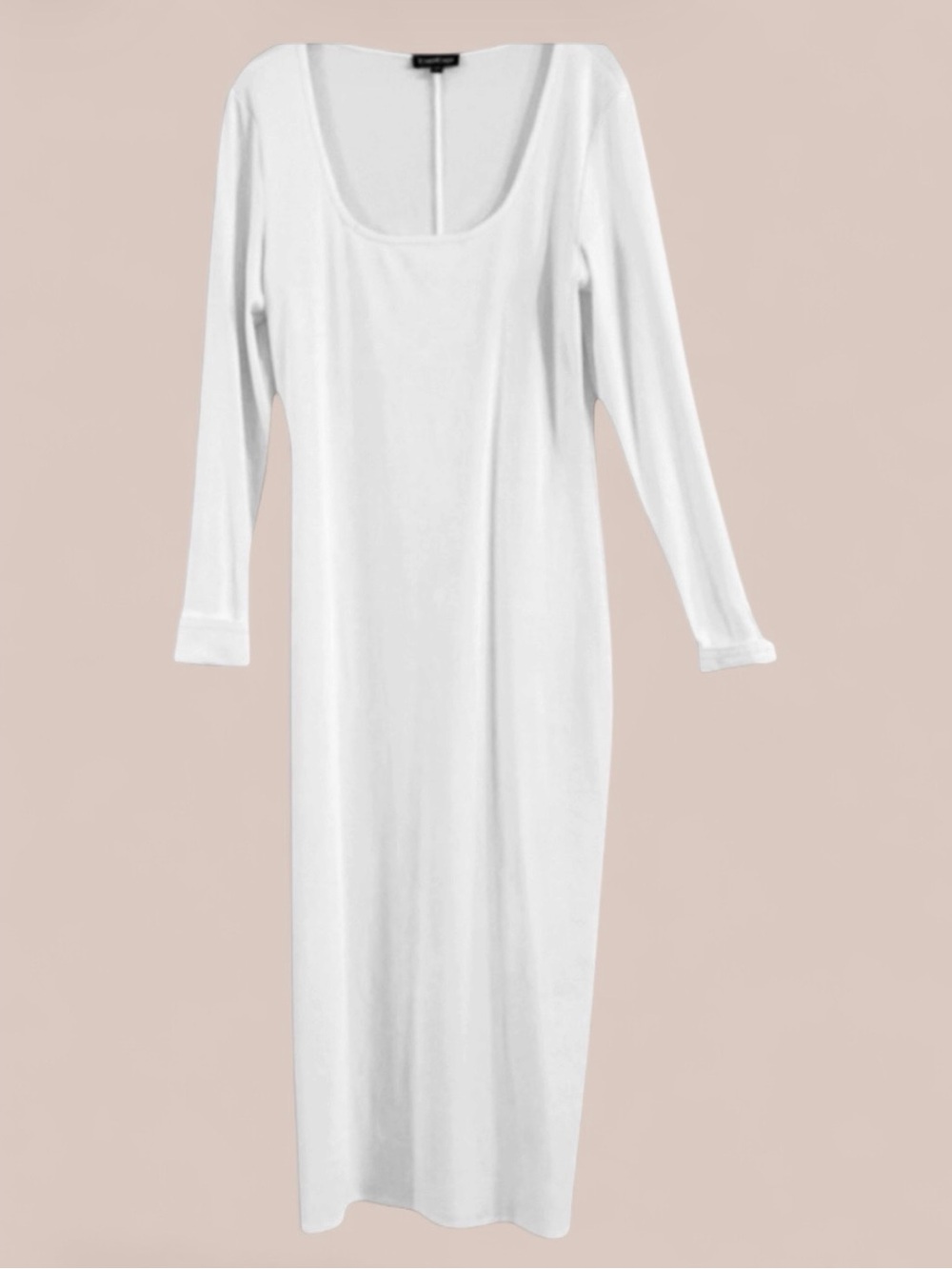 Bebe Ivory Cream Ribbed Knit Long Sleeve Scoop Neck Maxi Dress Size L